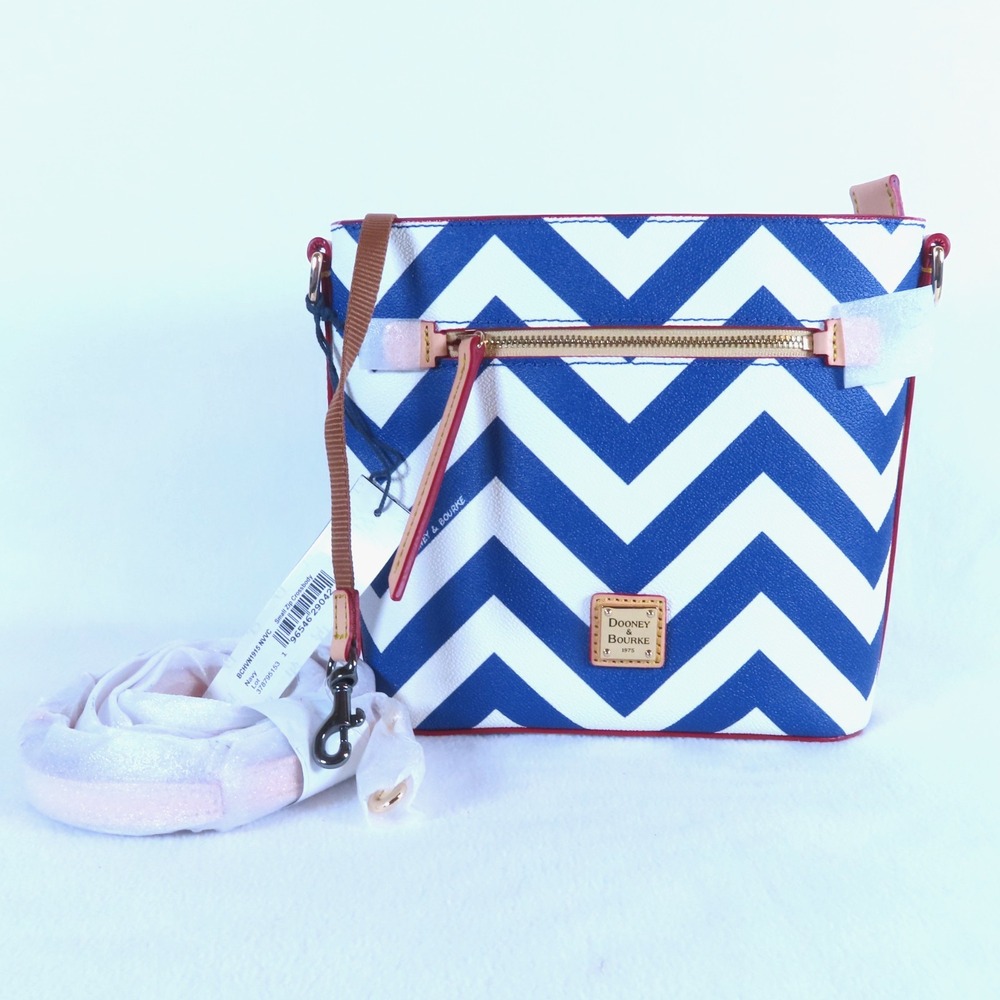 Dooney & Bourke Womens Coated Cotton Chevron Small Zip Crossbody Blue Nautical